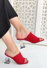 Evra Kırmızı Triko Topuklu Terlik