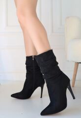 Kiara Siyah Süet Topuklu Çizme